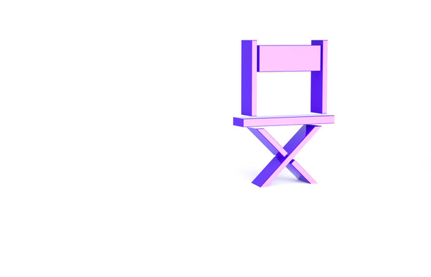 Фиолетовый режиссер фильма кресло значок изолирован на белом фоне. Киноиндустрия. Концепция минимализма. 3D-рендеринг. - Фото, изображение