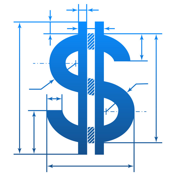 Символ доллара с линиями размеров
 - Вектор,изображение