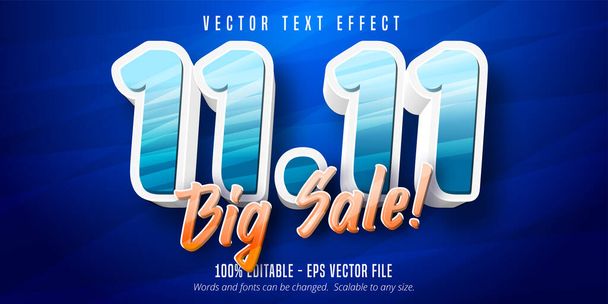 11.11 Duży tekst sprzedaży, single day cartoon style editable text effect - Wektor, obraz