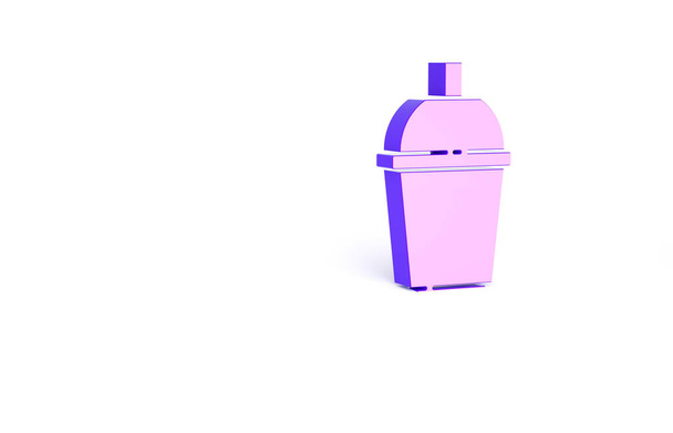 Purple Coffee cup to go icon isolated on white background. Minimalism concept. 3d illustration 3D render. - Photo, Image