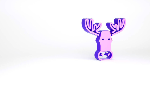 Purple Moose head with horns icon isolated on white background. Minimalism concept. 3d illustration 3D render. - Photo, Image