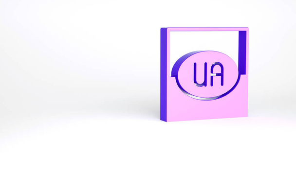 Lila Nemzeti zászló Ukrajna ikon elszigetelt fehér háttér. Minimalizmus koncepció. 3d illusztráció 3D render. - Fotó, kép