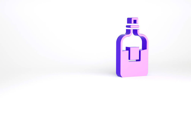 Purple Glass bottle of vodka icon isolated on white background. Minimalism concept. 3d illustration 3D render. - Photo, Image