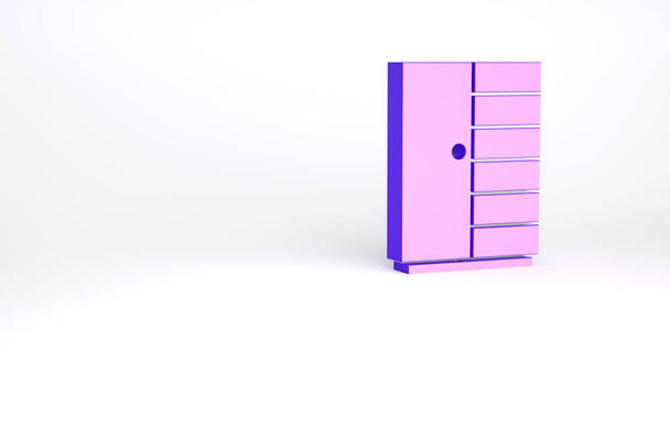 白い背景に紫色のワードローブアイコンが隔離されています。最小限の概念。3Dイラスト3Dレンダリング. - 写真・画像