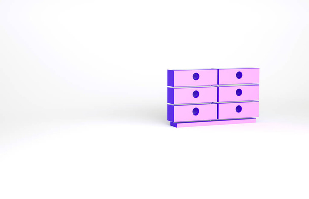 Icona cassettiera viola isolata su sfondo bianco. Concetto minimalista. Illustrazione 3d rendering 3D. - Foto, immagini