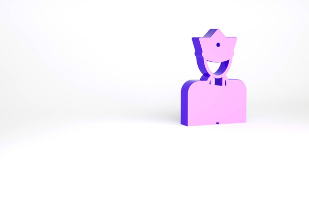 Icono oficial de policía púrpura aislado sobre fondo blanco. Concepto minimalista. 3D ilustración 3D render. - Foto, imagen