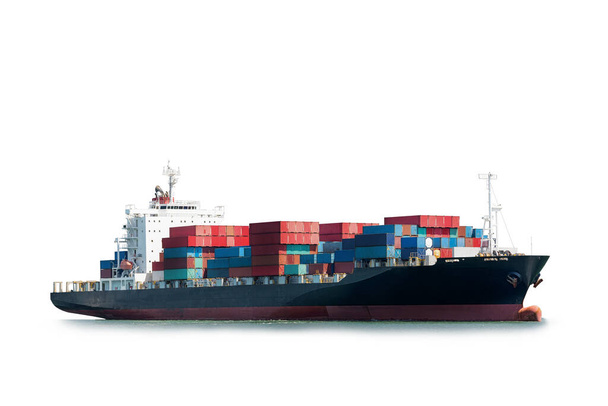 Contenitore Nave da carico isolata su sfondo bianco, Trasporto merci e logistica, Spedizione - Foto, immagini