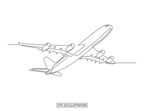 Desenho de linha contínua de avião a jato. Modelo para o seu projeto funciona. Ilustração vetorial. - Vetor, Imagem
