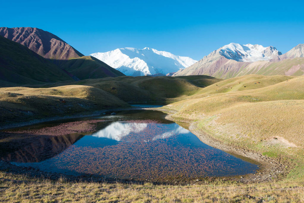 Osh, Kirguistán - Paisaje matutino del Pico Lenin (7134m) en el Valle de Alay en Osh, Kirguistán. Montañas Pamir en Kirguistán. - Foto, imagen