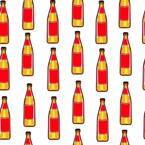 Seamless pattern beer bottle. Alcohol party background. Cartoon style. Hand drawing bottle. Vector illustration bottle. - Вектор, зображення
