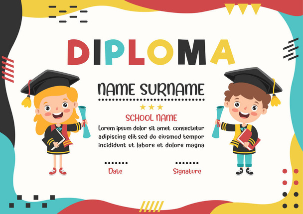 Diploma Certificate For Preschool And Elementary School Kids - Vector, Image
