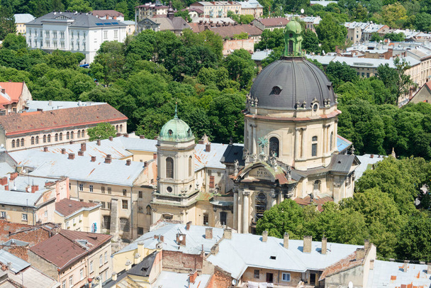 Lviv, Ukraine - Cityscape view from City Hall at Old City in Lviv, Ukraine. Lviv is World Heritage Site - L'viv - the Ensemble of the Historic Centre. - Фото, изображение