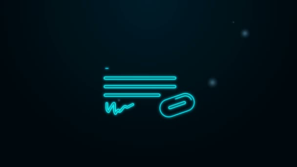 Gloeiende neon lijn Garantie certificaat sjabloon pictogram geïsoleerd op zwarte achtergrond. 4K Video motion grafische animatie - Video