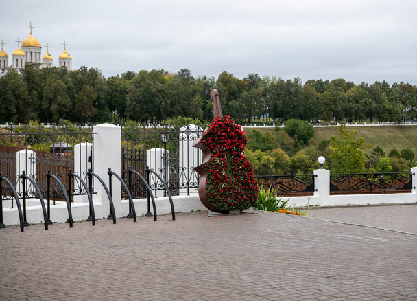 a flower bed in the form of a double bass on the observation deck - Photo, Image