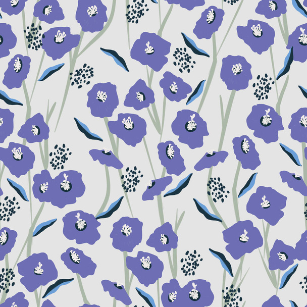 retro style hand-drawn Ranunculus flower illustration seamless repeat pattern - Photo, image