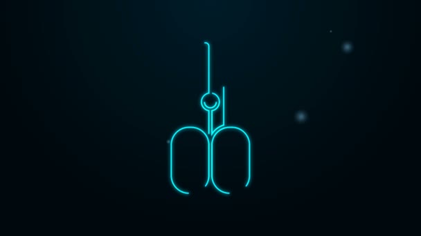 Glowing neon line Scissors hairdresser icon isolated on black background. Hairdresser, fashion salon and barber sign. Barbershop symbol. 4K Video motion graphic animation - Footage, Video