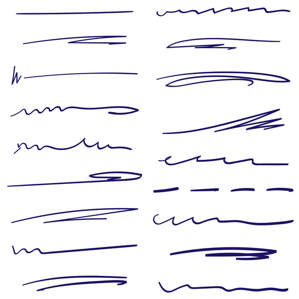 Set di linee fatte a mano, linee di pennello, sottolineature. Collezione disegnata a mano di stile doodle varie forme. Linee d'arte. Isolato su bianco. Illustrazione vettoriale - Vettoriali, immagini