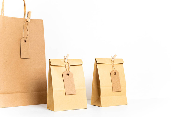 Mockup with craft paper bag. Template for small business branding, gifts, presents. Copy space - Valokuva, kuva