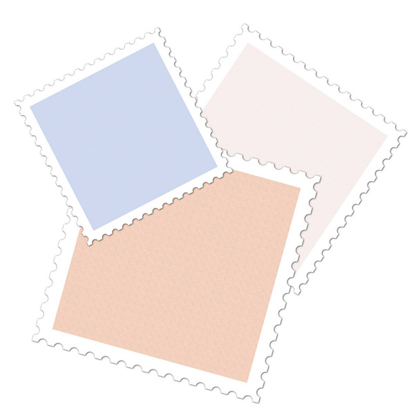 Tre francobolli su sfondo bianco, illustrazione - Foto, immagini