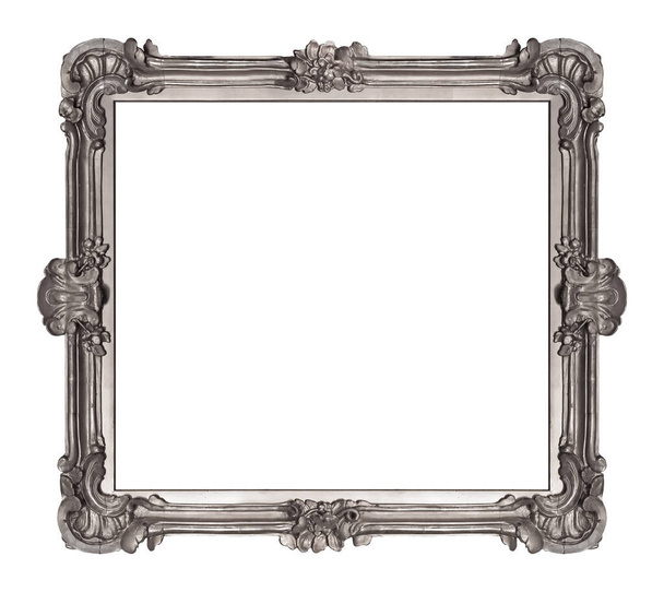 Marco de plata para pinturas, espejos o fotos aisladas sobre fondo blanco. Elemento de diseño con ruta de recorte - Foto, imagen