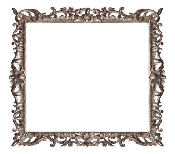 Zilveren frame voor schilderijen, spiegels of foto 's geïsoleerd op witte achtergrond. Ontwerpelement met knippad - Foto, afbeelding