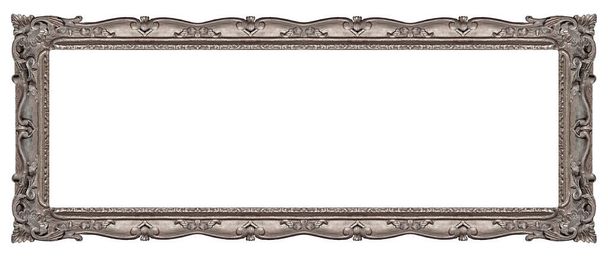 Marco panorámico de plata para pinturas, espejos o fotos aisladas sobre fondo blanco. Elemento de diseño con ruta de recorte - Foto, imagen