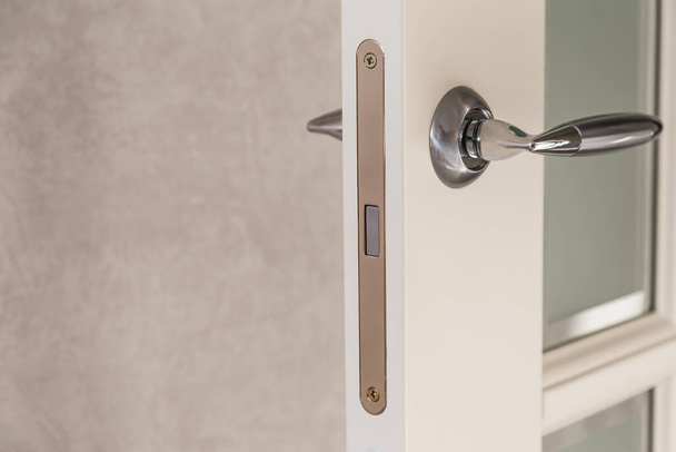 Houten deur met eigentijdse magneetsluiting aan modern interieur - Foto, afbeelding