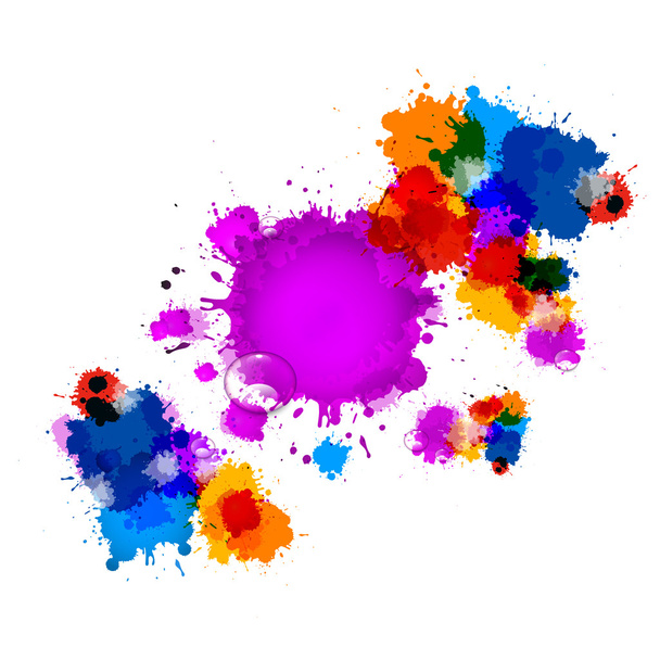 Цветные векторные пятна, пятна, брызги на заднем плане с капельками воды
 - Вектор,изображение
