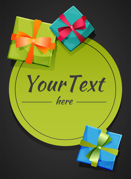 Poster template with bright gift boxes symbolizing holiday mood and place for your text. For poster, banner and greeting card - Vector, Image