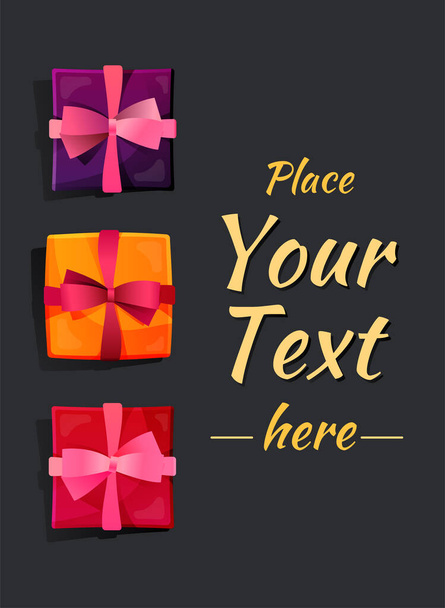 Illustration with set of bright colorful gift boxes and place for your text suitable for posters, banners, cards - Διάνυσμα, εικόνα