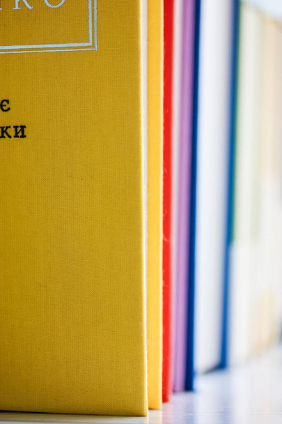 Kirjahylly: värikkäitä kirjoja kovakantinen, eri kirjallisuutta  - Valokuva, kuva