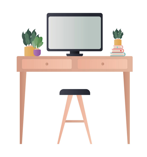 bureau met stoel en computer vector ontwerp - Vector, afbeelding