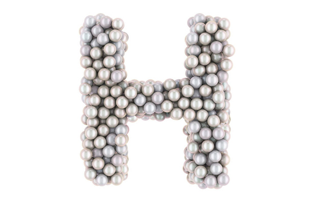 Letter H from white pearls, 3D rendering isolated on white background - Φωτογραφία, εικόνα