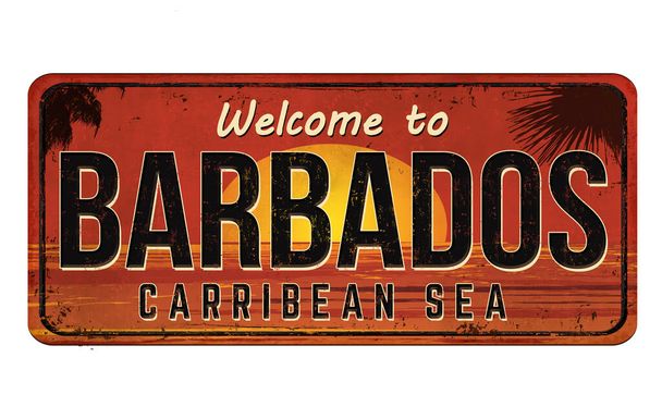Tervetuloa Barbados vintage ruosteinen metalli merkki valkoisella taustalla, vektori kuvitus - Vektori, kuva