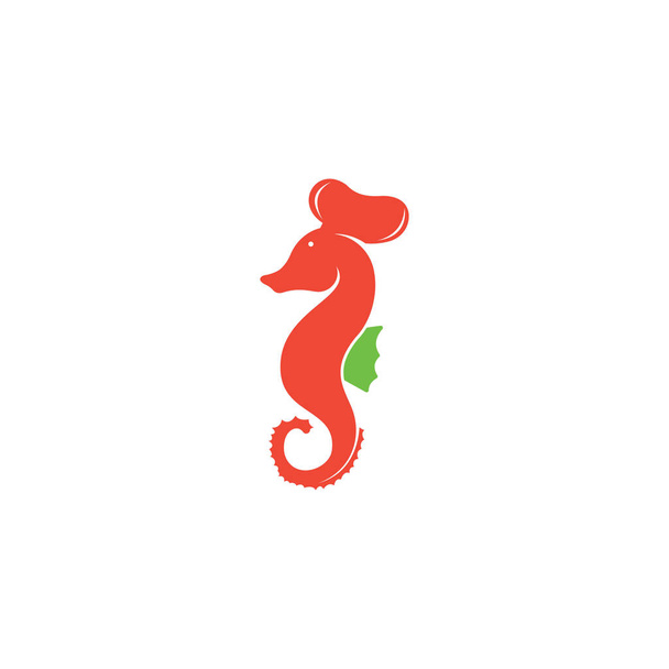Tengeri ételek logója. Seahorse szakács kés villa és kanál szimbólum illusztráció. Séf és csikóhal logó tervezési sablonja - Vektor, kép