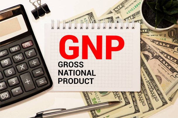 BNP bruto nationaal product acroniem geschreven in notebook op houten achtergrond. - Foto, afbeelding