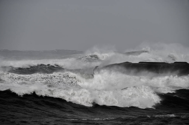 Veszélyes hullámok az óceán közepén szélfúvással - Fotó, kép