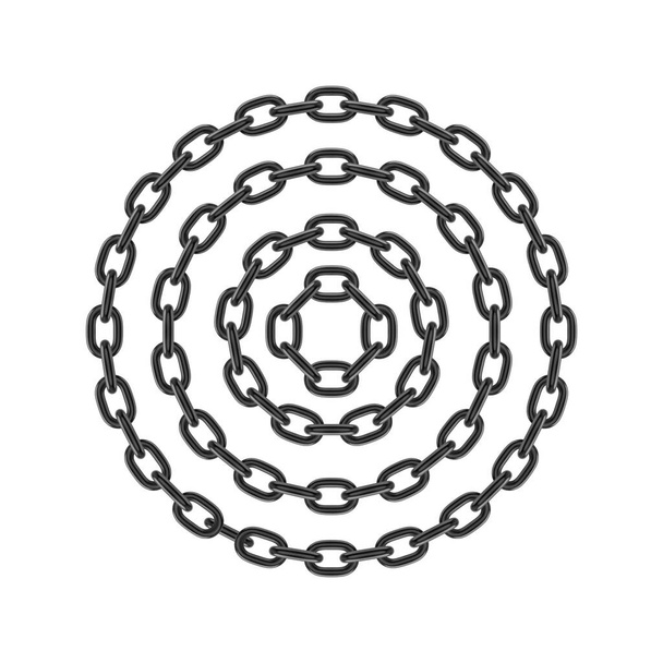 Metal round stainless steel chain set. Realistic vector looped black chain for design. - Vector, Image