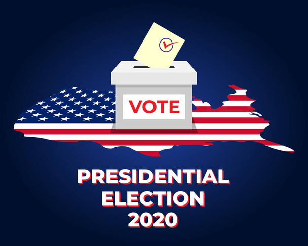 ilustracja wektorowa amerykańskich wyborów prezydenckich, szablon z pudełkiem i papierowym formularzem ze znakiem kontrolnym  - Wektor, obraz