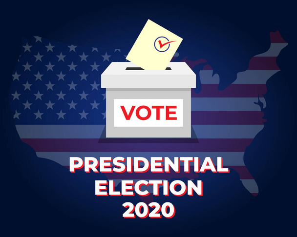 illustration vectorielle pour l'élection présidentielle américaine, modèle avec case et formulaire papier avec coche  - Vecteur, image