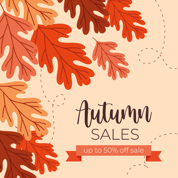 cartaz de venda de outono com lettering e quadro de fita laranja - Vetor, Imagem