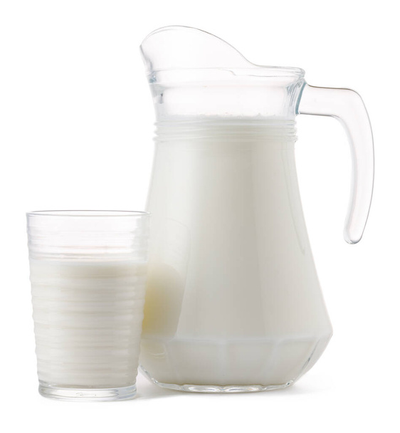 Glass jar and cup of fresh milk isolated - Fotó, kép