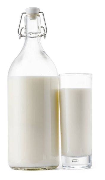 Closed glass milk bottle isolated on white background - Foto, afbeelding