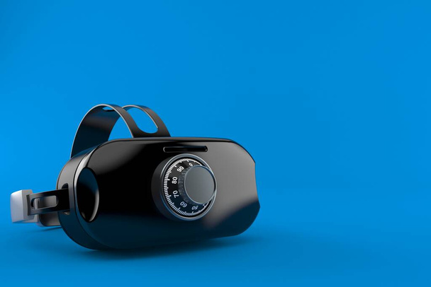 Headset VR com bloqueio combinado isolado em fundo azul. ilustração 3d - Foto, Imagem