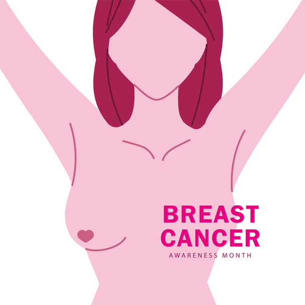 рост осведомленности о раке молочной железы, женское тело - Вектор,изображение