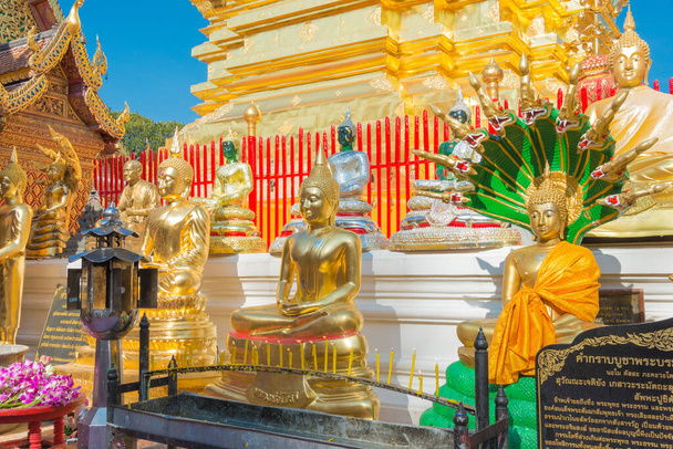 チェンマイ(タイ) -タイのチェンマイにあるワット・プラタ・ドイ・サップの黄金の仏像。創建は西暦1383年。. - 写真・画像