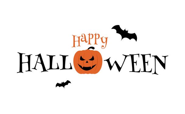 Happy Halloween typography text banner scary pumpkin and bats vector on white background illustration - Вектор, зображення