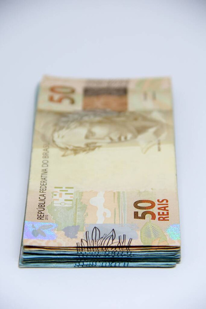 Braziliaans geld close-up zicht - Foto, afbeelding