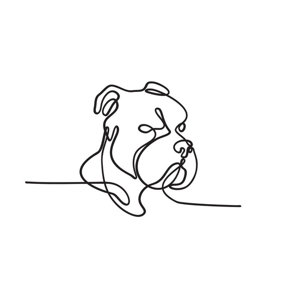 Cabeza de ilustración de dibujo en línea continua de una raza de perros acosadores como American Pit Bull Terrier, English Bulldog, Bull Mastiff o Bull Terrier hecho en estilo bosquejo o garabato.  - Vector, Imagen