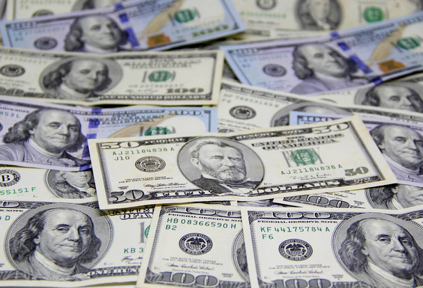 Amerykańskie banknoty dolarowe widok z bliska - Zdjęcie, obraz